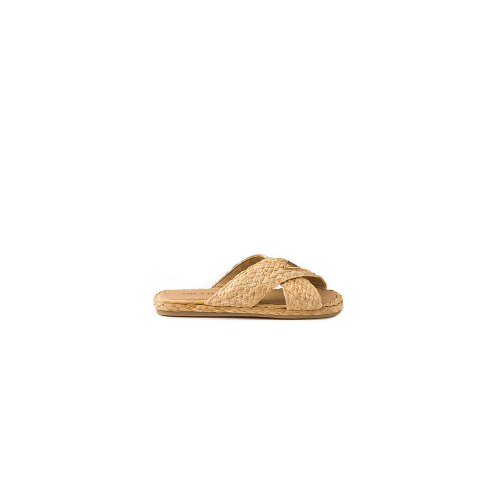 Prada Raffia crisscross slides